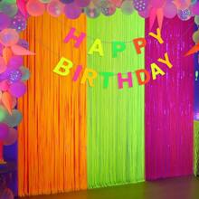 Glow In The Dark Party Supplies, 3Pcs Neon Party Decorations 9.9 X 6.6 Ft Fluorescent Macaron Orange, Yellow And Fuchsia Tinsel Foil Fringe Curtains, Glow Photo Booth Prop Backdrop Streamer