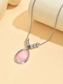 1pc Fashionable Minimalist Bohemian Beaded Resin Water Drop Asymmetrical Geometric Design Pendant Necklace For Women, Suitable For Summer Casual, Beach, Party, Dating, Gift, With Adjustable Extension Chain