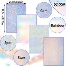 36 Sheets A4 Holographic Paper Sticker Transparent Waterproof Self Adhesive Film 11.X 8.3 Inches (Gem,, Colorful,) - Gem, Point, Colorful, Star - View 3