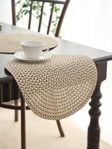 1 Stück runde Platzmatte im Boho-Stil, braune Linie gewebt mit kleinem Ausschnittsdesign, rutschfeste Untersetzer für Küchentische, geeignet für Feiertage, Geburtstage, Hochzeitsessen, Heimdekoration