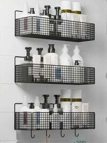 1pc,Black,Bathroom Storage Shelf Perforation-Free Bathroom Wall Hanging Onion Ginger Garlic Seasoning Finishing Wall Storage Rack Kitchen Storage Basket