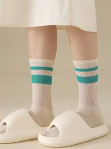 5/10/15 pares de calcetines de mujer de unicolor con rayas coloridas - calcetines deportivos diarios resistentes, rayas multicolor para deportes al aire libre y uso diario, calcetines para parejas hombre y mujer