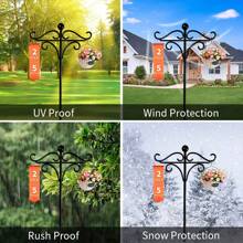 1pc Outdoor Garden Dual Shepherd Hooks, 61/77/92 Inch Heavy-Duty Garden Pole For Hanging Bird Feeders, Flower Baskets, Solar Lanterns, 5-Claw Garden Plant Hanging Rack, Iron Decorative Rod, Very Stable And Easy To Install, Highly Practical