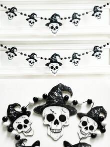 1 Peça Guirlanda de Caveira de Halloween com Chapéu de Bruxa, Decoração de Parede de Caveira Preta e Branca, Adequada para Festa de Halloween, Decoração de Casa Assombrada, Decoração de Feriado, Decoração de Casa, Decoração de Halloween, Decoração de Outono, Decoração de Quarto - Multicolorido - Visão 7
