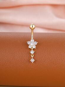 5pcs/Set Gold-Plated Curved Barbell, Belly Button Rings Set, Surgical Stainless Steel Inlaid Glitter Zirconia Heart, Flower, Butterfly Piercing Jewelry For Women, Daily Wear & Holiday Gift - Yellow Gold - View 6