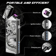 Electric USB Rechargeable Lighter Windproof Plasma Dual Arc Lighter With LED Battery Indication Flameless Cool Lighters Gifts For Men Fathers Husband Black Dragon - 黑龍 - 查看 2