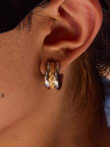 Fashion Classic Two Color Thread Three Layer C-Shaped Ear Studs Stainless Steel Fried Dough Twists Earrings Women's Jewel ﻿