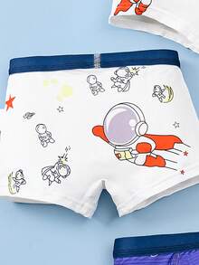 4条装男童舒适柔软透气卡通宇航员印花平角内裤，幼儿/小童/大童 - 彩色 - 查看 5