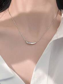 1 Minimalist Gold Smile Small Curved Tube Pendant Necklace - Yellow Gold - View 6