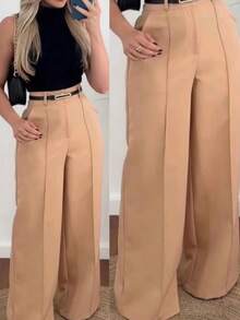 Women's Tailored Trousers With Belt - Beige - View 2