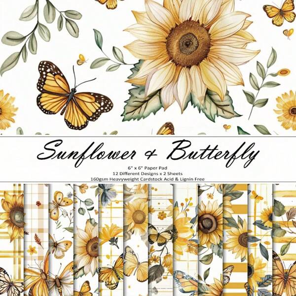 24 Sheets 6"X6" Vintage Pattern Paper, Sunflower And Butterfly, Vintage Peonies, Mystical Forest, Holo Stained Glass, Holo Bubble, Dreamy Ocean, Ideal For Cardmaking Paper, Junk Journal Supplies, Album, Photo, Envelope Festival Decoration, Assorted-Colors Pattern Paper Pack Supplies, Decorative Craft Paper, For Teens, Girls, Adults And Friends, Couples School Supplies, Back To School