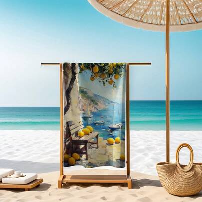 1 件亮色插画图案沙滩巾，超强吸水速干超细纤维，非常适合海滩、游泳、露营、旅行必需品，个性化沙滩巾