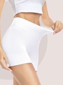Women's Dress With Built-In Shorts, Seamless Smooth Shaping Shorts, Anti-Chafing Briefs - White - View 3