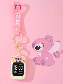 Disney 1 pieza Reloj cuadrado digital LED de Disney para niño/niña con llavero desmontable de Stitch de dibujos animados 3D, adecuado para ropa deportiva y como regalo