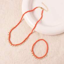 1 pièce Collier + 1 pièce Bracelet Set, Collier pendentif goutte d'eau doré bohème et bracelet, tenue casual pour femmes