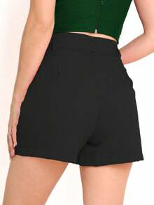 Female Fashion Shorts Feminina Alfaiataria Casuais Versáteis bolsos frontais zíper com cinto