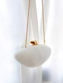 1 Pc White Marble Shaped Box-Style Bag With Metallic Chain, Vintage Elegant Women's Evening Dress Party Clutch, Japanese Style Lady Handbag, Party Bags,Perfect For Party Wedding Prom Dinner/Banquet Matching With Holiday Party Dress Evening Dress & Sequin Dress - White - View 4