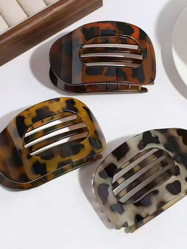 1pc/3pcs Women Leopard Print Flat Clip Hair Accessories, Comfortable Arc Design, Suitable For Medium Thick Hair, Casual For Driving, Yoga