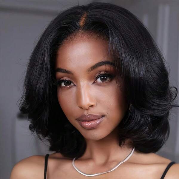 Wear and Go Glueless Bob Wig Body Wave Human Hair 4x4 Pre Plucked Transparent Lace Front For Women Short Bob Wigs Human Hair No Glue Beginner Friendly Natural Color 180% Density