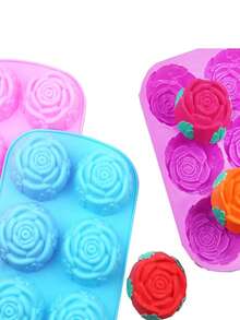 6 腔多色玫瑰形不粘硅胶烘焙模具套装，玫瑰模具设计，适合制作手工蛋糕和巧克力婚礼甜点 - 玫瑰硅胶蛋糕模具 - 硅胶玫瑰烘焙模具 - 手工玫瑰甜点模具 - 烘焙玫瑰模具适用于食物、房屋、露营、喷油、装饰、家居 - 彩色 - 查看 6