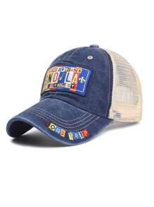 1 Berretto da baseball in rete con ricamo a cinque punte, regolabile, cappello casual per protezione solare da esterno per primavera/autunno, viaggi, spiaggia, vacanze, stile unisex Y2K