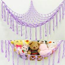 1个娃娃收纳网袋，手工编织绳收纳网袋，娃娃玩具，壁挂式吊床 - 紫色 - 查看 3