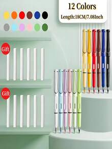 12 Pack Inkless Eternal Pencils With Eraser, Premium Colored Pencils With 24 Pcs Replaceable Nibs, Technology Magic Writing Pencil For School Office Professional Use, Best Gift For Writing - Multicolor - View 3