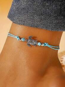 Conjunto de 3 peças de tornozeleiras ajustáveis, estilo boêmio, vintage, estilo praia, feitas à mão, para tartaruga marinha, joias para presente diário para mulheres