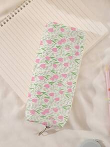 1pc Floral Pattern Print Corduroy Pencil Case, Stationery Storage Bag, Double-Sided Print Stationery Bag, Portable Multifunctional Office Stationery Pencil Storage, Gift For Students, Friends, Holiday Gifts, Pencil Pouch, School Bag School Supplies, Back To School - Multicolor - View 9