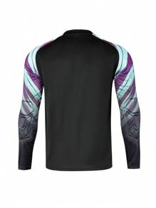Men's Soccer Goalkeeper Jersey With Foam Chest Protector, Foam Elbow Pads, Anti-Slip Plastic Strips, Running & Sports Training Top, Colorblock Geometric Striped Long Sleeve Breathable Quick-Dry T-Shirt