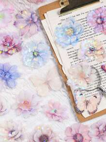 60 fogli/scatola, adesivi floreali primaverili, adesivi decorativi in PET trasparente e impermeabile, adesivi con motivi vegetali per fai-da-te, segnalibri per la lettura, decorazioni per confezioni regalo, forniture di cancelleria alla moda per la stagione di ritorno a scuola