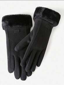 1 双女士冬季手套，户外保暖触屏手套，防风保暖内衬加厚防寒手套