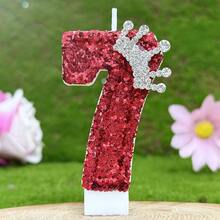 1 件优雅皇冠生日蜡烛数字，蛋糕装饰编号蜡烛 0-9，浪漫派对最喜欢的生日蛋糕数字蜡烛，节日和周年纪念派对，闪亮数字蜡烛 - 酒紅色 - 查看 15