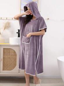 1 Coral Wool Bathrobe Solid Color Design Hooded Women's Bathrobe, Wearable Towel, Bath Towel, Robe, Women's Bathrobe, Super Soft, Absorbent, Warm, Sleepwear, Neutral Home Clothes, Home Clothes, Suitable For Home, Hotel, Bathroom, Bedroom, Spa, Swimming Pool, Party, Four Seasons Holiday Gift, Mother's Day Back To School