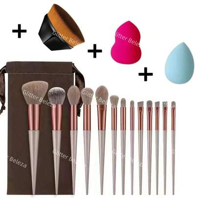 Kit Com 13 Pinceis + 2 Esponjas + 1 Pincel BB Cores Enviada Aleatório