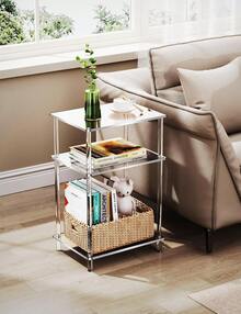 Acrylic Side Table Clear 3-Tier End Table For Living Room, Office, Hallway, Bedroom Small Bedside Table (8mm Thick Shelves) - Multicolor - View 2