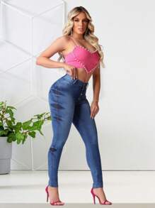 Kit 2 Calças Jeans  Feminina Skinny com Elastano (Lycla) Cintura Alta Efeito Empina Bumbum
