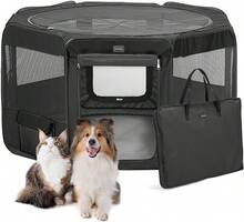 Dog Playpen Portable Pet Play Pens For Small Dog/Cat/Rabbit/Chicks, Cat Playpen Indoor/Outdoor With Carring Case, Removable Zipper Top And Bottom (Black, Medium (36"X36"X20"), 8) - 黑色 - 查看 1