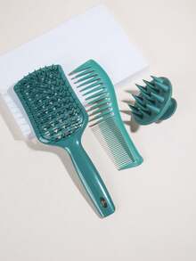 3件套绿色护发梳套装 - 包括双面宽齿梳、防静电桨梳和柔软硅胶头皮按摩洗发梳。多功能美发造型工具套装，可抚平毛躁、轻松梳理并按摩头皮。适用于卷发、毛躁发、浓密发、细软发或湿发。非常适合日常居家或沙龙护发。返校季、女士、梳子、解结梳、球形梳、迷你梳子套装、木梳、发梳、梳子套装、梳子、卷发梳、解结梳、女士发梳、理发店、美发用品 - 綠色 - 查看 2