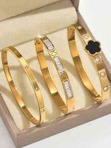 1pc Stainless Steel Bracelet Men And Women's Four Seasons Personalized Design Heart Zirconia Bracelet Jewelry Accessories Gifts, Jewelry Gold Jewelry Jewelry Women Bracelets Accessories Women Stainless Steel Jewelry Bracelets For Women