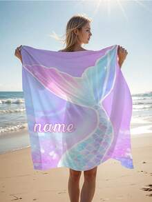 1 件个性化美人鱼尾巴沙滩巾 - 沙滩设计，超强吸水和游泳毛巾，非常适合海滩、游泳、露营和旅行，沙滩必备 | 美人鱼尾巴主题 | 涤纶毛巾，沙滩配饰，适合所有场合 - 彩色 - 查看 6