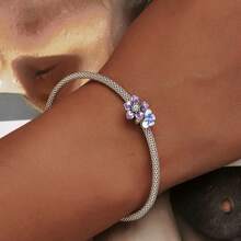 WOSTU 1 pièce Pendentif fleur de lotus en argent sterling 925 Élégante perle de charme de fleur violette avec procédé d'émail pour femme Bracelet DIY Bijoux de fête Cadeau