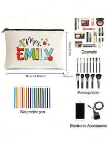 定制教师化妆包、励志化妆包、教师姓名化妆包、个性化教师礼物、教师答谢礼物、带拉链的多功能洗漱用品收纳包、教师礼物、轻便旅行收纳包和女士零钱包 - 理想的返校或圣诞节礼物、化妆收纳包