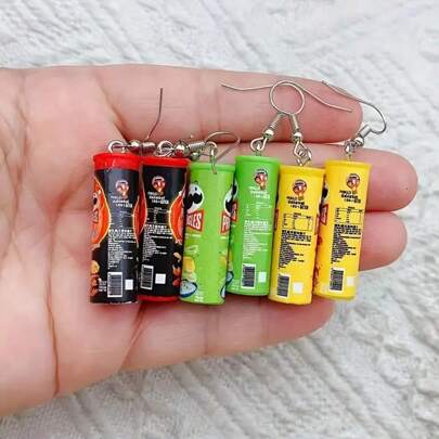 قرط نسائي موضة لحظة فاتنة من الراتنج بتصميم رقائق البطاطا ثلاثي الأبعاد ، مناسب للارتداء اليومي والحفلات ، إكسسوار مناسب لجميع المواسم