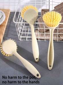 长柄厨房清洁刷塑料锅碗瓢盆砧板清洁剂不易粘油挂式炉灶清洁刷 - 彩色 - 查看 1