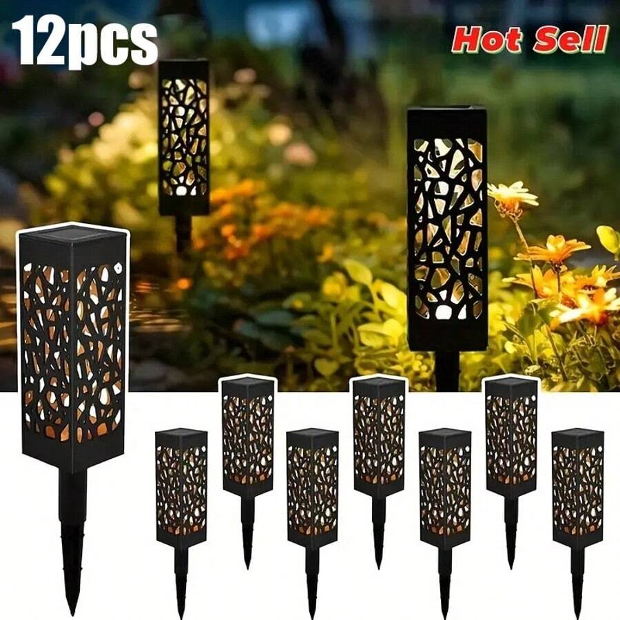 12pcs Solar Lights Outdoor, Garden Decor, Solar Outdoor Lights, Battery Capacity (500mAh),Pathway Decor Lights, Solar Decorations Outdoor For Garden Yard Patio Walkway Driveway Outside Decor, Available In 4pcs. - Warm Light - 查看 1