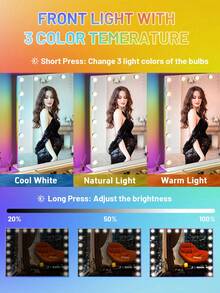 FENCHILIN 100cm X 80cm Large Vanity Mirror With 20 Bulbs Lights RGB Backlit Holly Wood Makeup Mirror With Dimmable 3 Lighting Modes Lighted Desktop Wall-Mount Mirror With Smart Touch  White - trắng - Xem 6