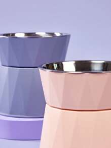 PETSIN Large Capacity Raised Cat Bowl With Stainless Steel Dog Bowl, Detachable Triangle Pattern Pet Bowl