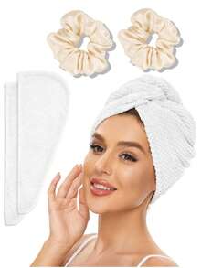 2 Packs Microfiber Hair Towel Wrap For Women, Super Absorbent Quick Dry Hair Turban For All Hair Style Anti Frizz, Large Hair Drying Towel With Button,Back To School,Travel Holiday Essentials,Hair Accessories For Women - Multicolor - View 1