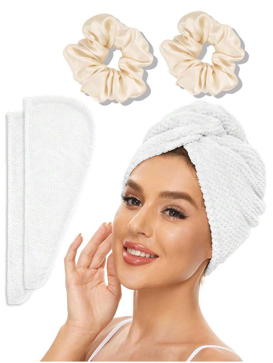 2 Packs Microfiber Hair Towel Wrap For Women, Super Absorbent Quick Dry Hair Turban For All Hair Style Anti Frizz, Large Hair Drying Towel With Button,Back To School,Travel Holiday Essentials,Hair Accessories For Women - Multicolor - View 1